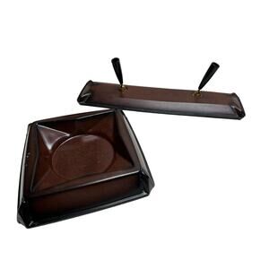Vintage Matina Desk Set Leather Double Pen Holder & Ashtray Vtg Office